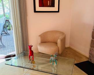 Vladimir Kagen Lucite Bottom Chair, Lucite  Stacked Bottom Base/Glass Top Table