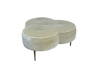 Vintage Trefoil Cushioned Mohair Ottoman with Brass Legs