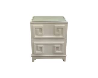 Worlds Away Pagoda White Lacquer Side Table with Mirrored Top