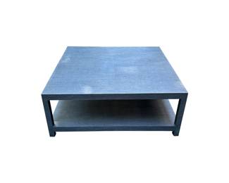 Custom 60 Square Coffee Table Wrapped in Blue Grasscloth