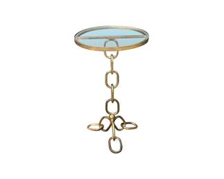 Brass and Glass Links Pedestal Side Table