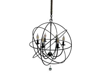 Round Iron Chandelier on Rope Chain