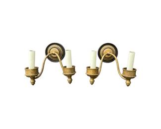 Double Arm Brass Sconces, Pair