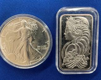 1988 SILVER EAGLE, 1 OZ SUISSE BAR
