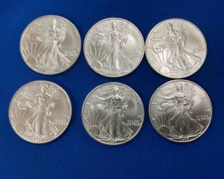 (6) UNC 1997 SILVER AMERICAN EAGLES