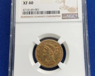 1881 $5 XF40 GOLD LIBERTY HEAD
