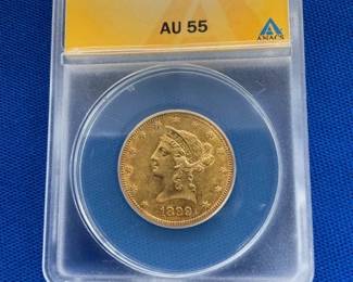 1899 S $10 AU55 GOLD LIBERTY HEAD