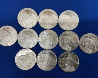 (11) UNC 1 OZ SILVER ROUNDS 2015