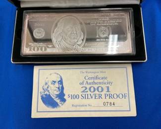 2001 4 TROY OZ $100 FRANKLIN