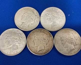 (5) PEACE SILVER DOLLARS 1922,1923,1926