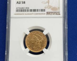 1894 $5 AU58 GOLD LIBERTY HEAD