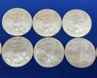 (8) UNC 2010 SILVER AMERICAN EAGLES
