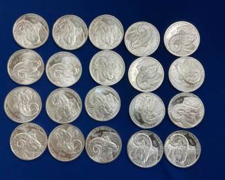 (20) 1 OZ SILVER 2015 UNC YR OF RAMS