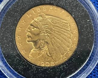 1908 $2 1/2 GOLD INDIAN HEAD
