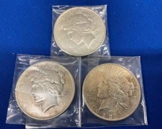 (3) PEACE SILVER DOLLARS 1922, 1923