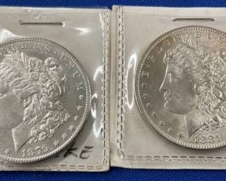 (2) MORGAN SILVER DOLLARS 1879-S, 1881-O
