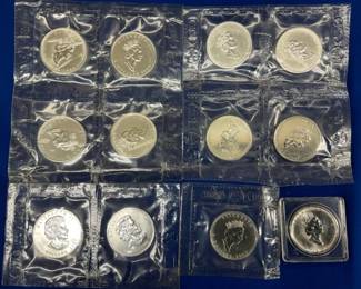 (12) TROY OZ SILVER CANADA MAPLE LEAFS