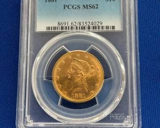 1881 $10 PCGS MS62 GOLD LIBERTY HEAD