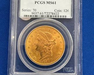 1900 PCGS MS61 $20 GOLD LIBERTY HEAD