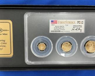 2021 3PC. PCGS MS70 GOLD EAGLE SET