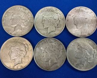 (6) PEACE SILVER DOLLARS 1922,1923,1928