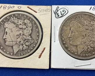 (2) 1890-O MORGAN SILVER DOLLARS