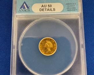 1855 $1 AU50 GOLD INDIAN HEAD DETAILS