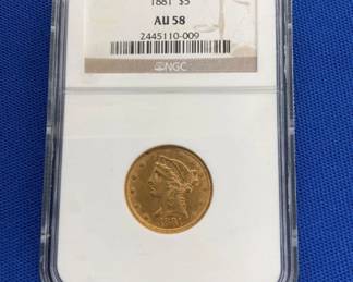 1881 $5 AU58 GOLD LIBERTY HEAD