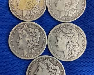 (5) MORGANS 1881S,199Io,1900o,1902