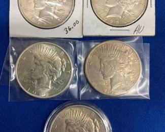 (5) PEACE SILVER DOLLARS 1922, 1923