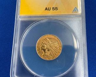 1914 $5 AU55 GOLD INDIAN HEAD