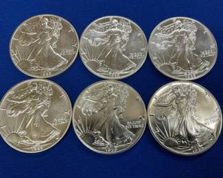 (6) 1989 SILVER AMERICAN EAGLES UNC