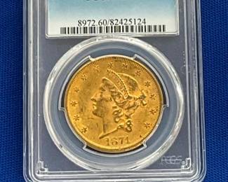 1874 S $20 PCGS MS60 GOLD LIBERTY HEAD