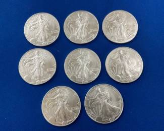 (8) 2007 UNC SILVER AMERICAN EAGLES