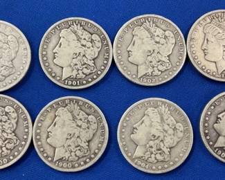 (8) MORGAN SILVER DOLLARS 1900-0, 1902-O