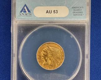 1924 S $5 AU53 GOLD INDIAN HEAD