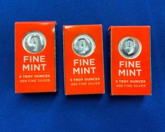 (3) 5 OZ SILVER BARS TOTAL 15 OZ