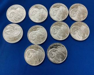 (10) 1OZ. SILVR RAM SILVER ROUNDS