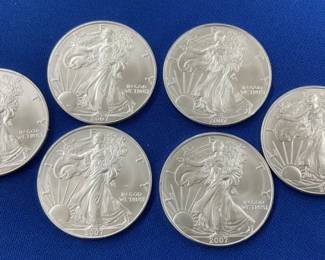 (6) 2007 UNC SILVER AMERICAN EAGLE