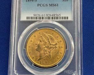 1894 S $20 PCGS MS61 GOLD LIBERTY HEAD