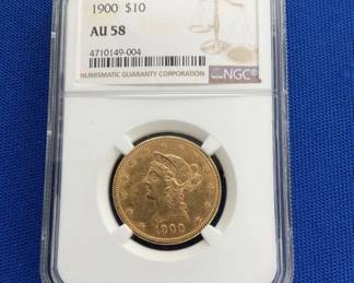 1900 $10 AU58 GOLD LIBERTY HEAD