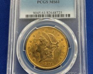 1904 $20 PCGS MS61 GOLD LIBERTY HEAD