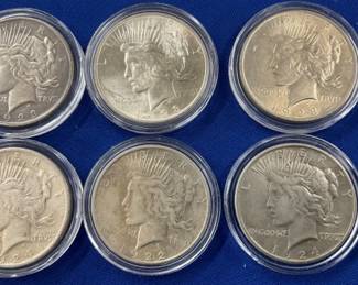 (6) PEACE SILVER DOLLARS