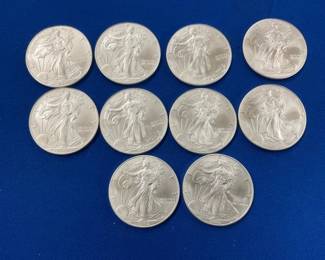 (10) UNC 2002 SILVER AMERICAN EAGLES