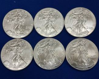 (6) UNC 1999 SILVER AMERICAN EAGLES