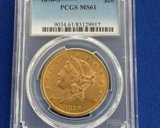 1898 S $20 PCGS MS61 GOLD LIBERTY HEAD