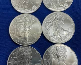 (6) UNC 1999 SILVER AMERICAN EAGLES