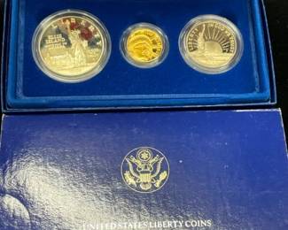 1986 LIBERTY $5 GOLD,SILVER DOLLAR, 1/2