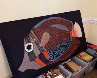 Mid century wall hanging fish! Hunderds of books.