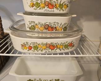 Corning Ware “Spice of Life”  was Casseroles with Lids & Pyrex “Spring Blossom Crazy Daisy” Ovenware